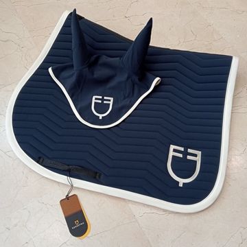 Conjunto EQUESTRO mantilla Uso General/salto y orejeras FULL color azul marino/beige - Imagen 1