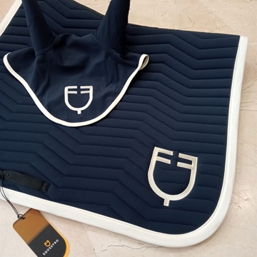 Conjunto EQUESTRO mantilla Uso General/salto y orejeras FULL color azul marino/beige - Imagen 2