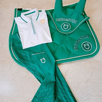 Conjunto EQUESTRO mantilla Uso General/salto y orejeras FULL color verde - Imagen 1