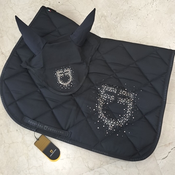 Conjunto EQUESTRO mantilla Uso General  y orejeras FULL, color negro cristales rosegold - Imagen 1