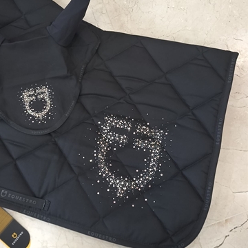 Conjunto EQUESTRO mantilla Uso General  y orejeras FULL, color negro cristales rosegold - Imagen 2