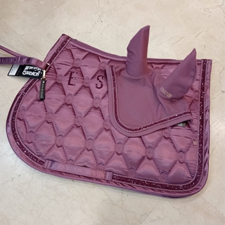 Conjunto ESKADRON mantilla Uso General/salto, orejeras FULL y vendas color ciruela - Imagen 1