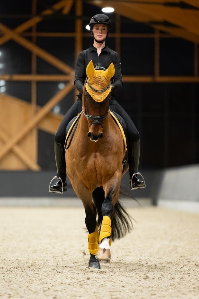 Conjunto ESKADRON mantilla Uso General y orejeras FULL color mostaza con vivo perlas metálicas - Imagen 7