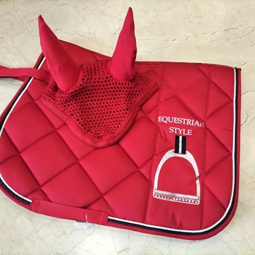 Conjunto HKM Sports Equipment Mantilla y Orejeras color rojo TALLA PONY - Imagen 1