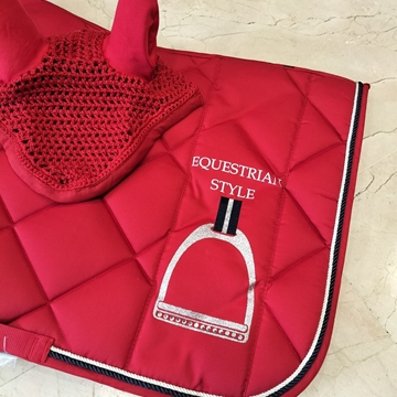 Conjunto HKM Sports Equipment Mantilla y Orejeras color rojo TALLA PONY - Imagen 2