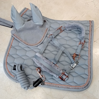 Conjunto HKM Sports Equipment mantilla y orejeras Rosegold Glamour gris TALLA PONY USO GENERAL - Imagen 1