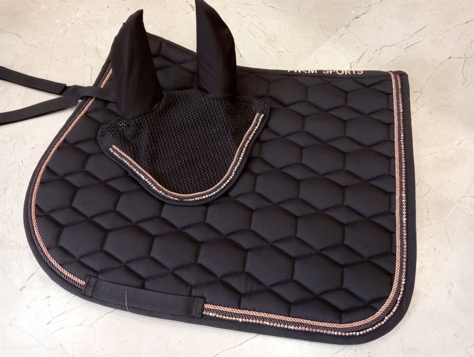 Conjunto HKM Sports Equipment Style Mantilla y Orejeras Rosegold Glamour, color marrón chocolate/rosegold - Imagen 1