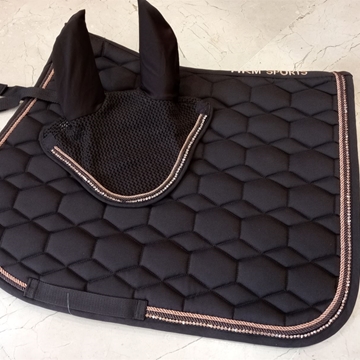 Conjunto HKM Sports Equipment Style Mantilla y Orejeras Rosegold Glamour, color marrón chocolate/rosegold - Imagen 1