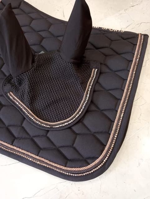 Conjunto HKM Sports Equipment Style Mantilla y Orejeras Rosegold Glamour, color marrón chocolate/rosegold - Imagen 8