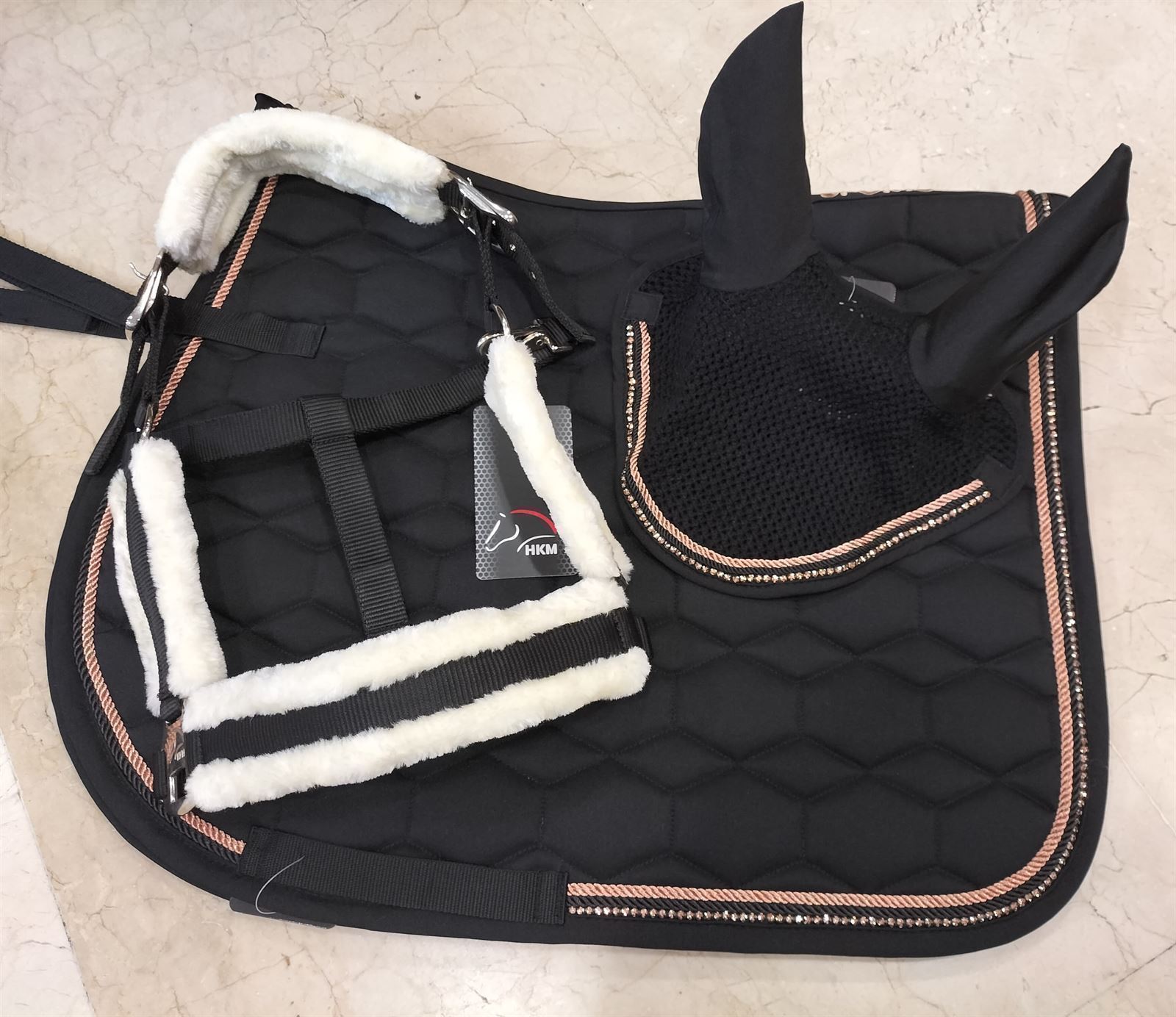 Conjunto HKM Sports Equipment Style Mantilla y Orejeras Rosegold Glamour, color negro/rosegold - Imagen 9