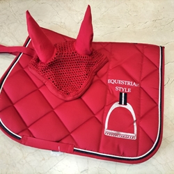 Conjunto Mantilla y Orejeras HKM Sports Equipment color rojo TALLA PONY - Imagen 1