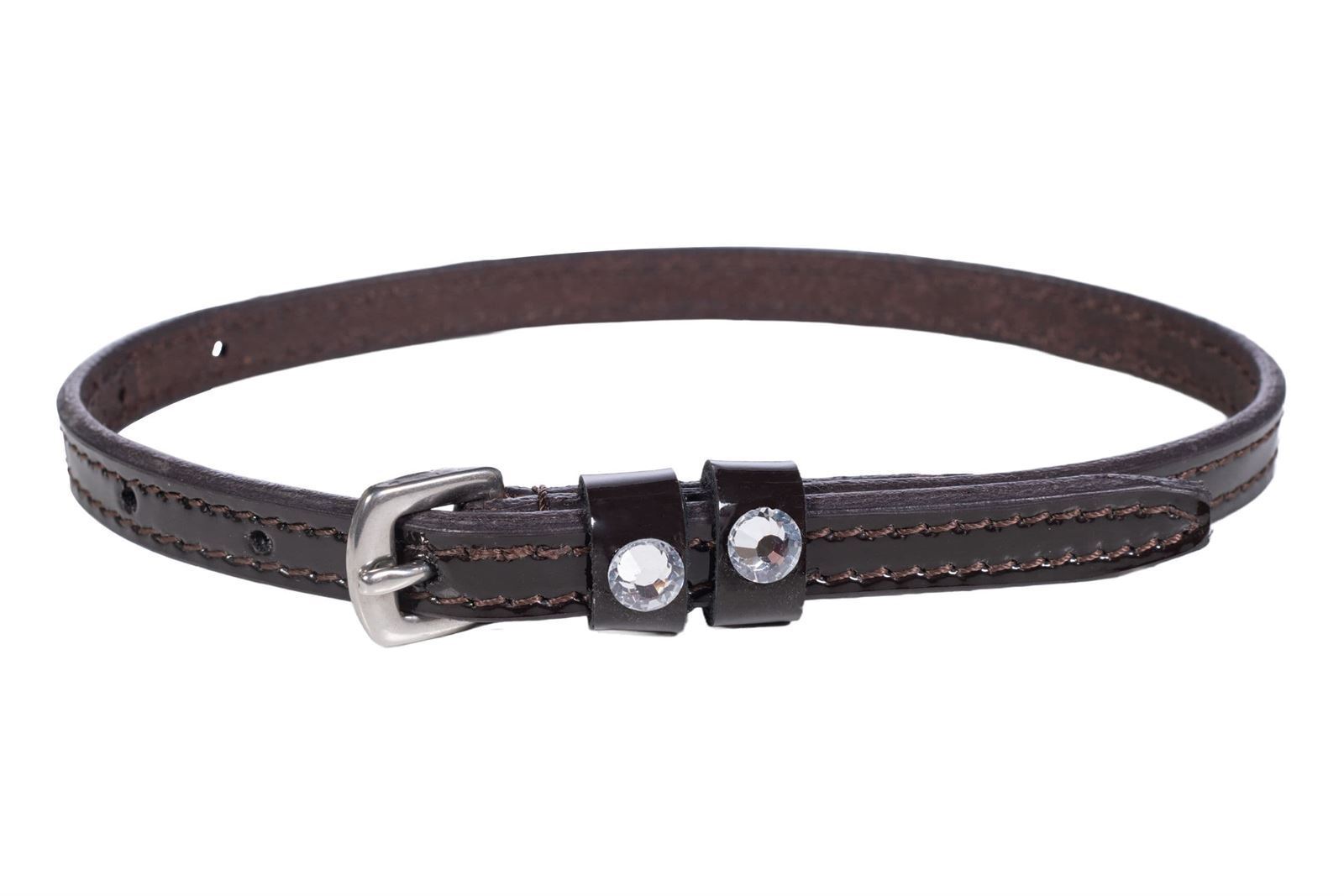 Correa espuela inglesa HKM Sports Equipment Crystal charol color marrón oscuro (par) - Imagen 3