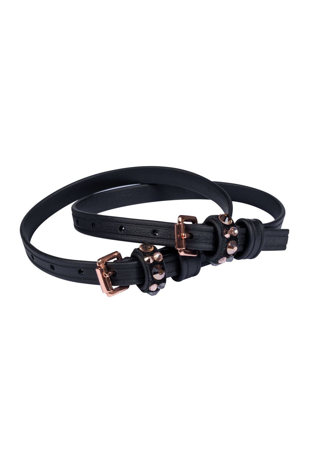 Correa espuela inglesa HKM Sports Equipment Rosegold Glamour Style BIOTANE color negro (par) - Imagen 3