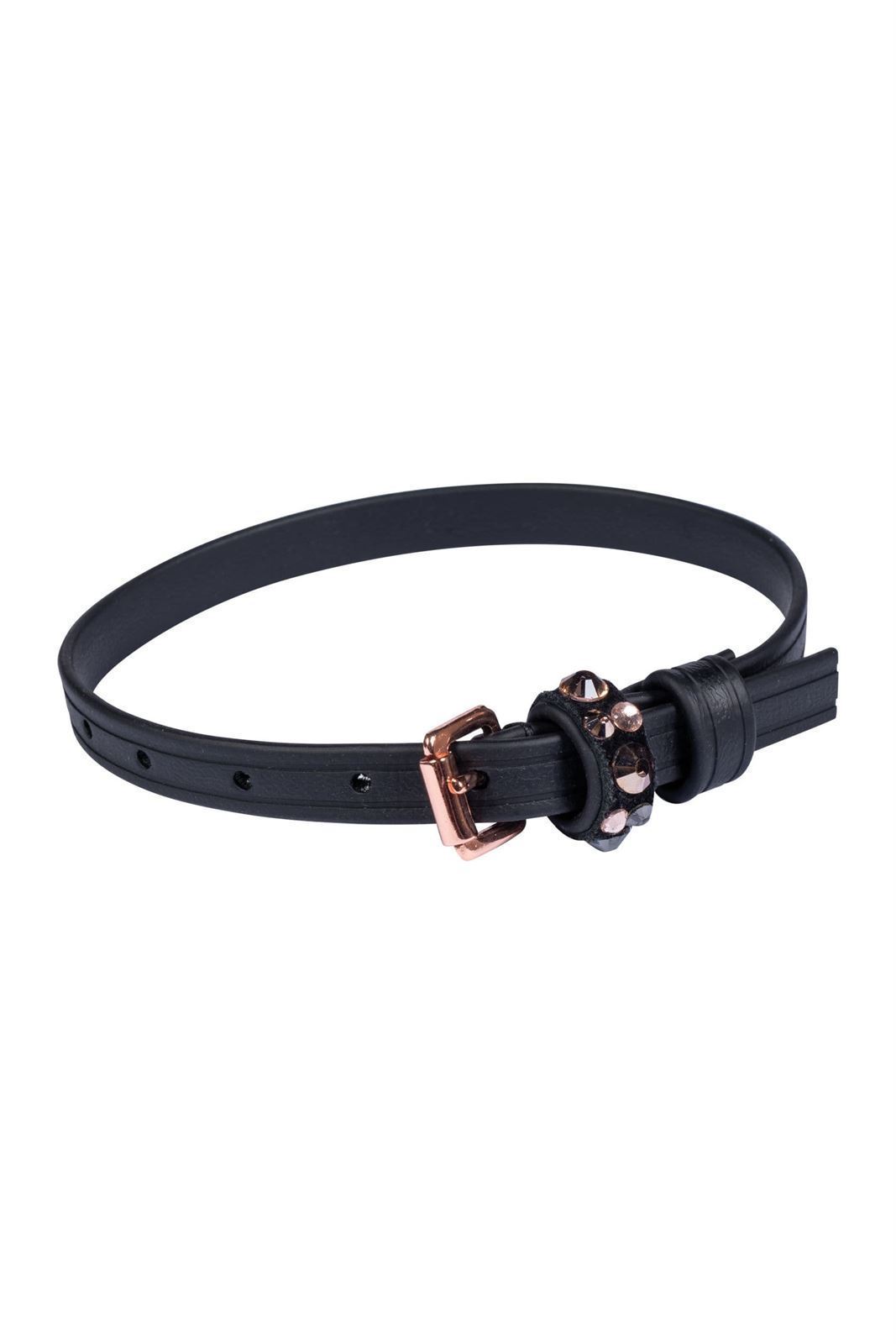 Correa espuela inglesa HKM Sports Equipment Rosegold Glamour Style BIOTANE color negro (par) - Imagen 4