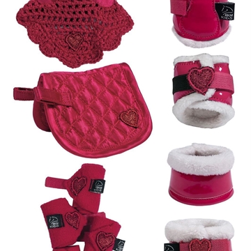 CUDDLE PONY Set accesorios HKM Sports Equipment Mantilla, orejeras, vendas, protectores y campanas color rosa - Imagen 1