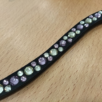 Frontalera HKM modelo Eliana cuero negro, cristales verdes y lilas TALLA PONY - Imagen 2