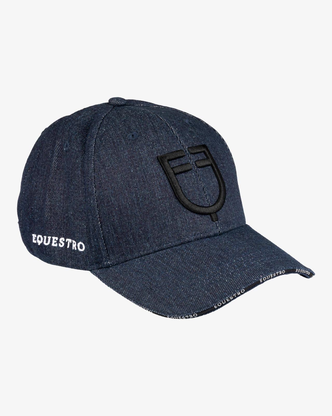 Gorra visera EQUESTRO tejido denim azul vaquero logo negro talla única - Imagen 1