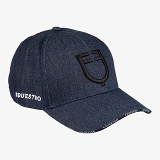 Gorra visera EQUESTRO tejido denim azul vaquero logo negro talla única - Imagen 1