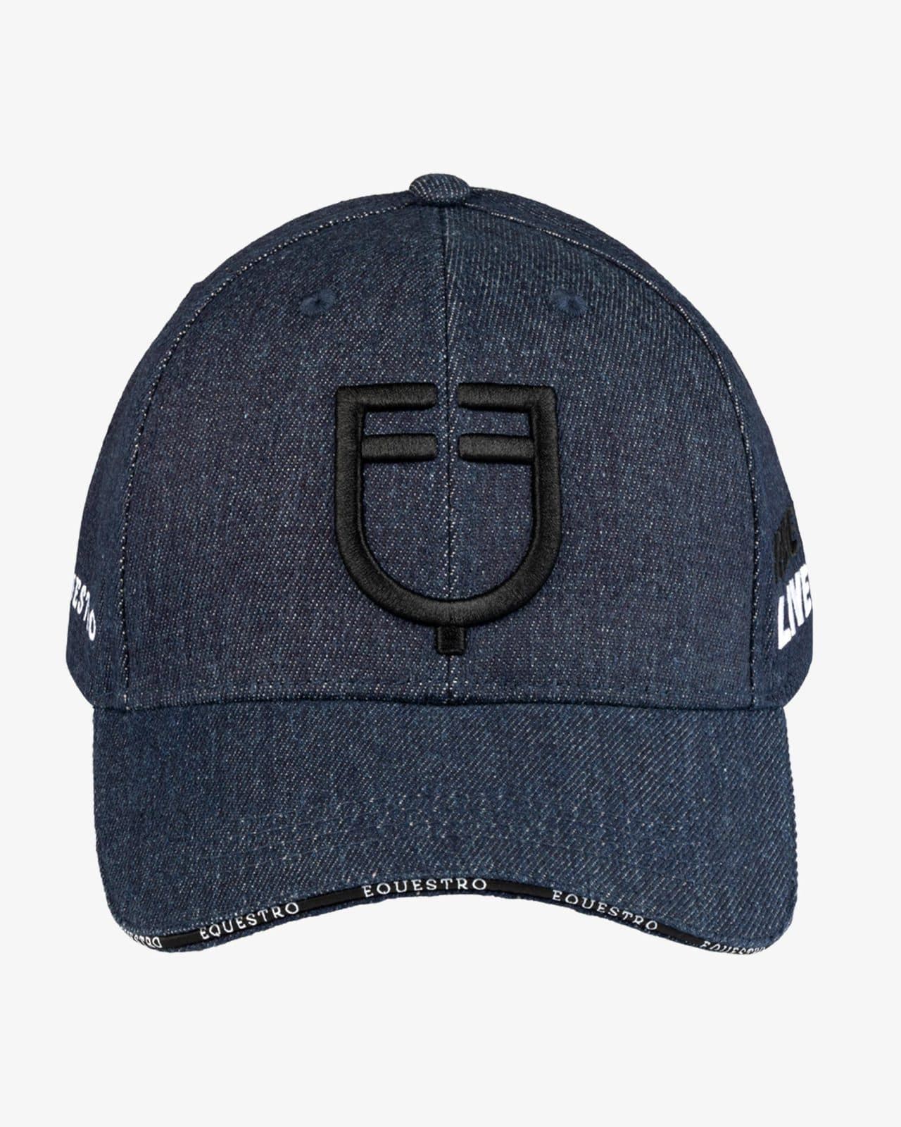 Gorra visera EQUESTRO tejido denim azul vaquero logo negro talla única - Imagen 2