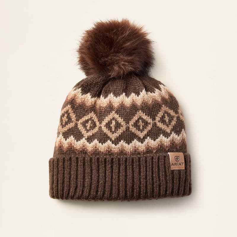 Gorro ARIAT Bristol Beanie color marrón, con forro polar y pompón - Imagen 1