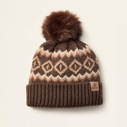 Gorro ARIAT Bristol Beanie color marrón, con forro polar y pompón - Imagen 1