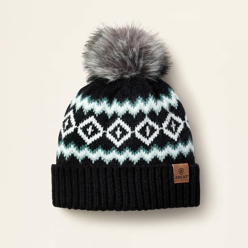 Gorro ARIAT Bristol Beanie color negro, con forro polar y pompón - Imagen 1