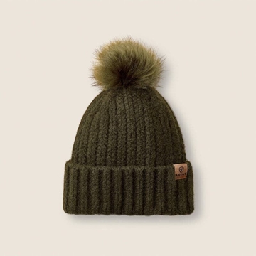Gorro ARIAT Chilton Beanie color verde kaki, con forro polar y pompón - Imagen 1