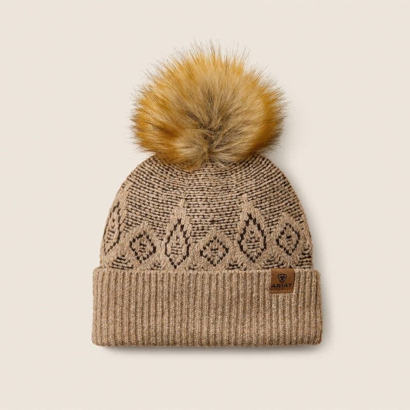 Gorro ARIAT Willow Beanie color marrón clarito, con forro polar y pompón - Imagen 1