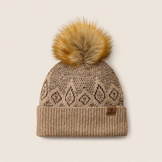 Gorro ARIAT Willow Beanie color marrón clarito, con forro polar y pompón - Imagen 1