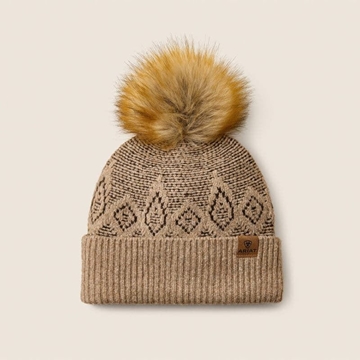 Gorro ARIAT Willow Beanie color marrón clarito, con forro polar y pompón - Imagen 1