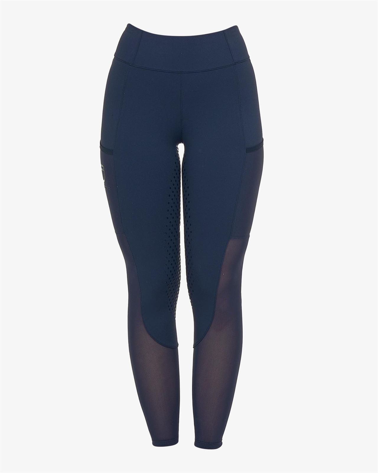 Legging EQUESTRO mujer, fino, con tejido mesh, grip en culera color azul marino - Imagen 2