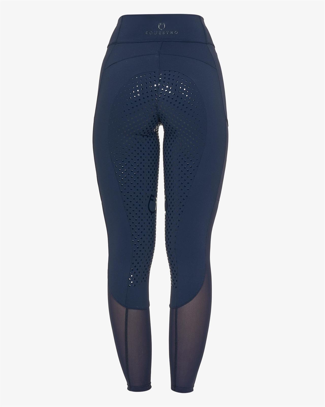 Legging EQUESTRO mujer, fino, con tejido mesh, grip en culera color azul marino - Imagen 3