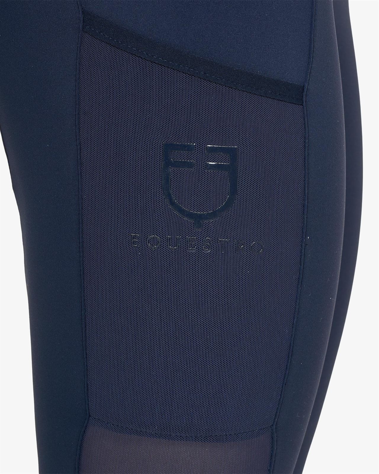 Legging EQUESTRO mujer, fino, con tejido mesh, grip en culera color azul marino - Imagen 5