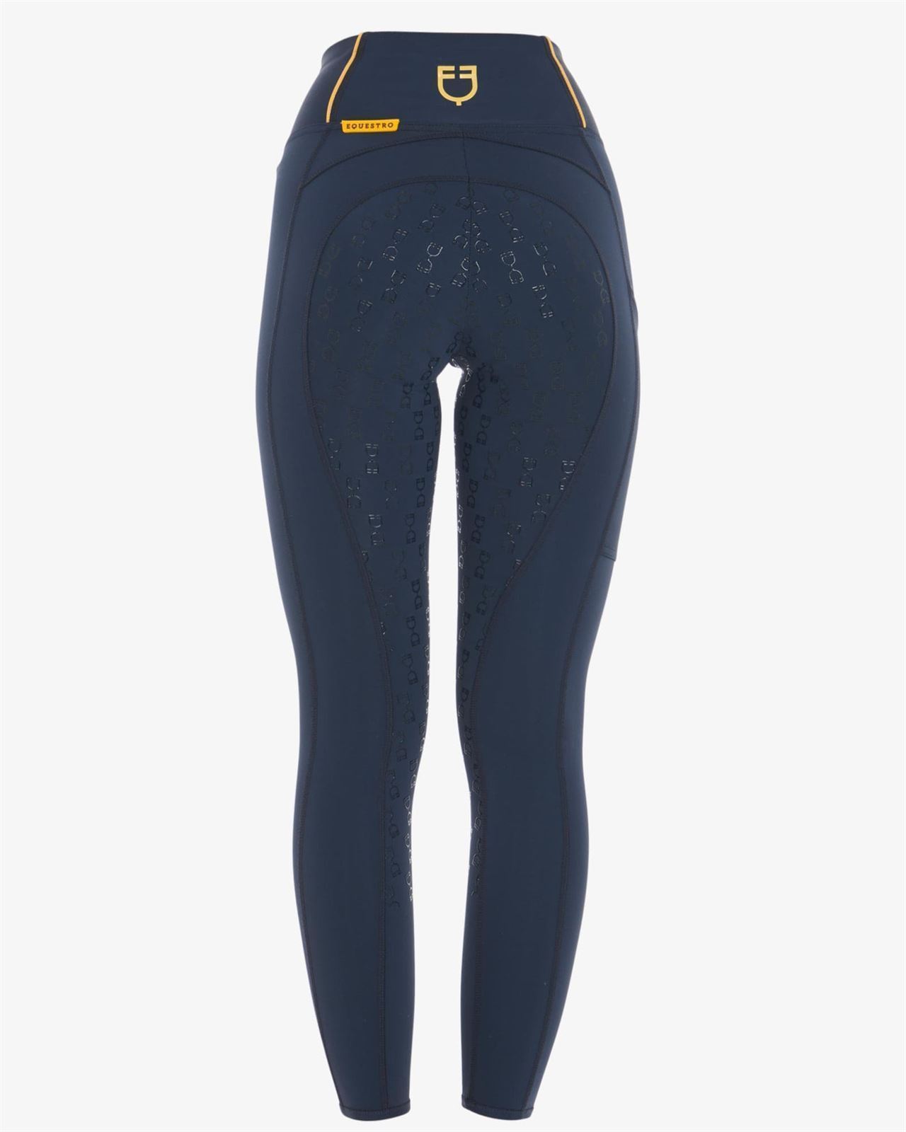 Legging EQUESTRO mujer, grip en culera color azul marino/amarillo - Imagen 2