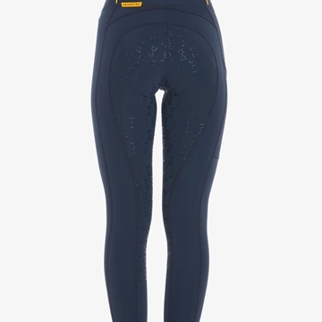 Legging EQUESTRO mujer, grip en culera color azul marino/amarillo - Imagen 2