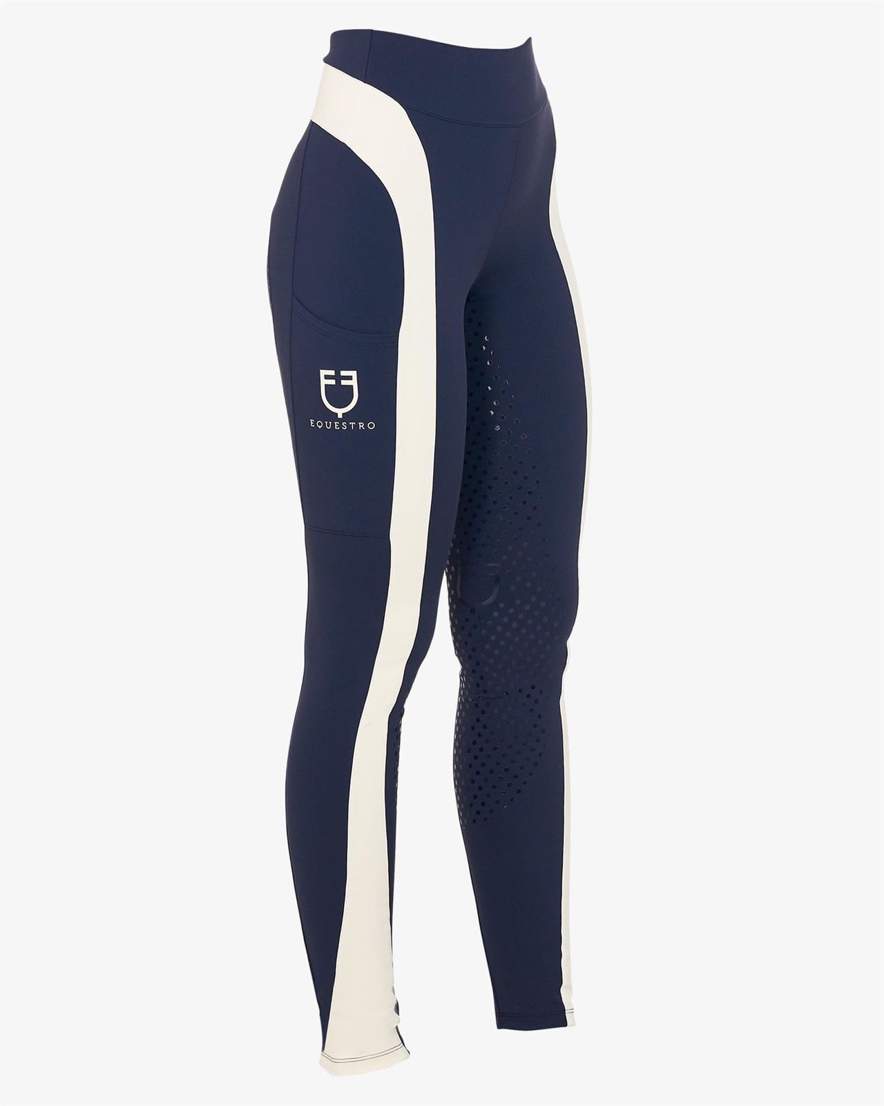 Legging EQUESTRO mujer, grip en culera color azul marino/beige - Imagen 1