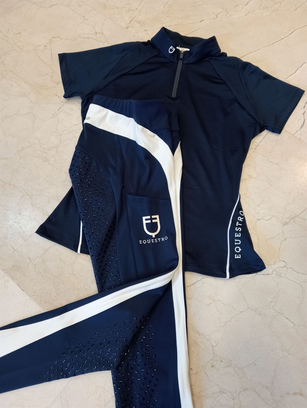 Legging EQUESTRO mujer, grip en culera color azul marino/beige - Imagen 4