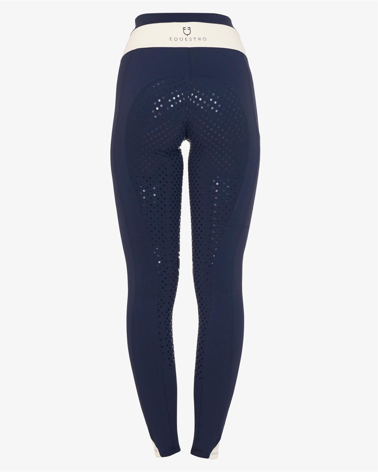 Legging EQUESTRO mujer, grip en culera color azul marino/beige - Imagen 5