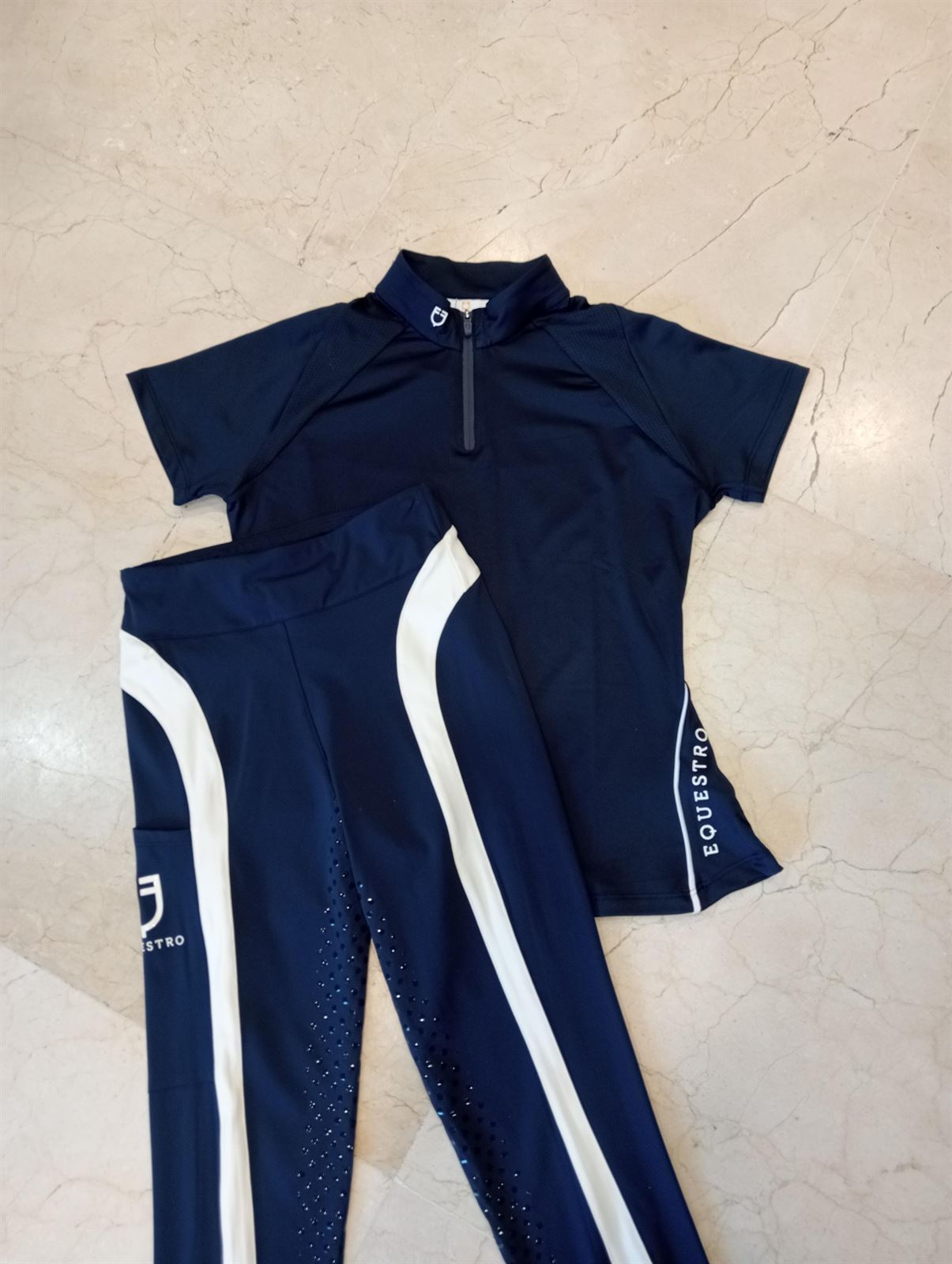 Legging EQUESTRO mujer, grip en culera color azul marino/beige - Imagen 9
