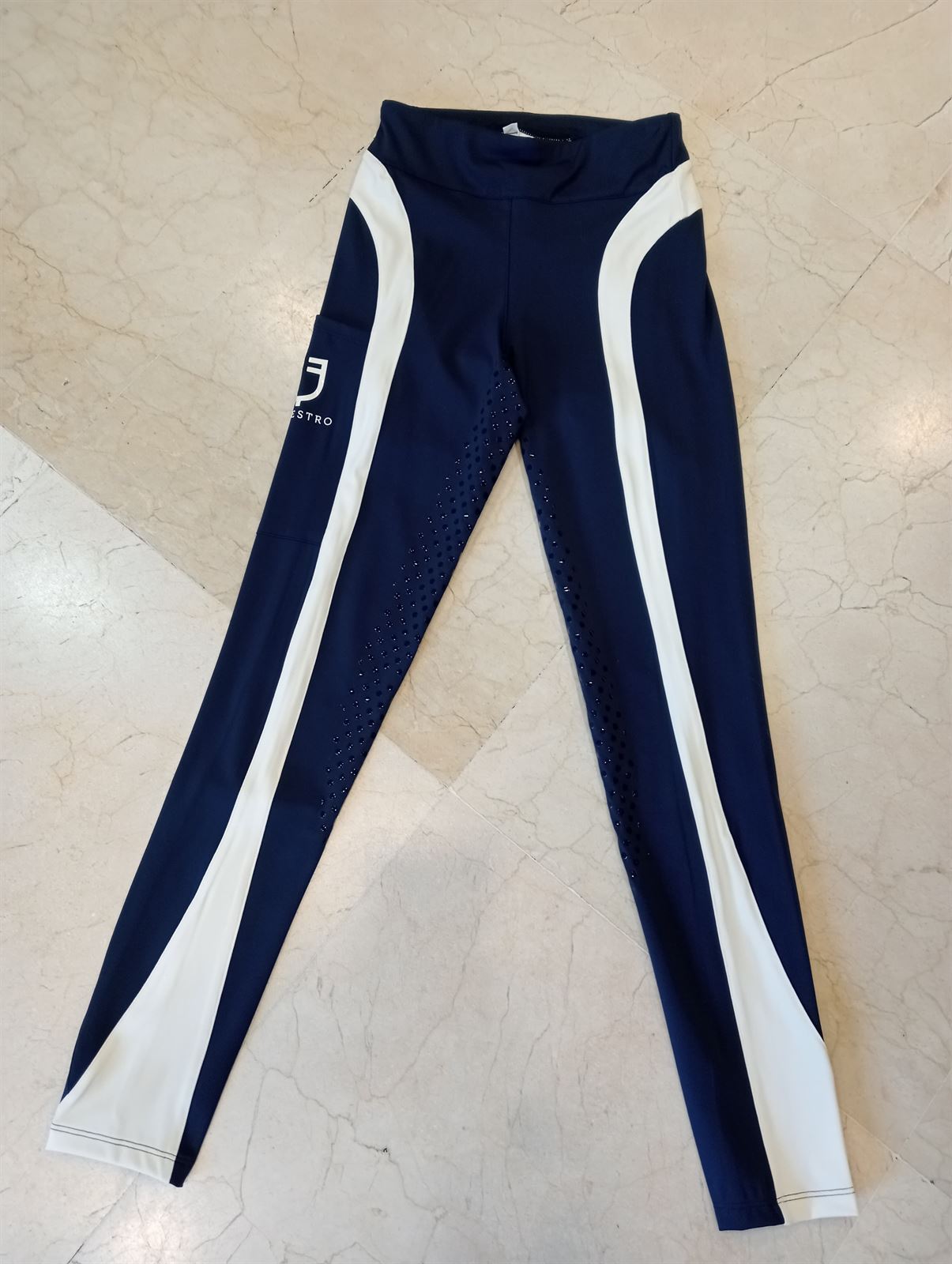 Legging EQUESTRO mujer, grip en culera color azul marino/beige - Imagen 10