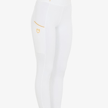 Legging EQUESTRO mujer, grip en culera color blanco/amarillo TALLA XS - Imagen 1