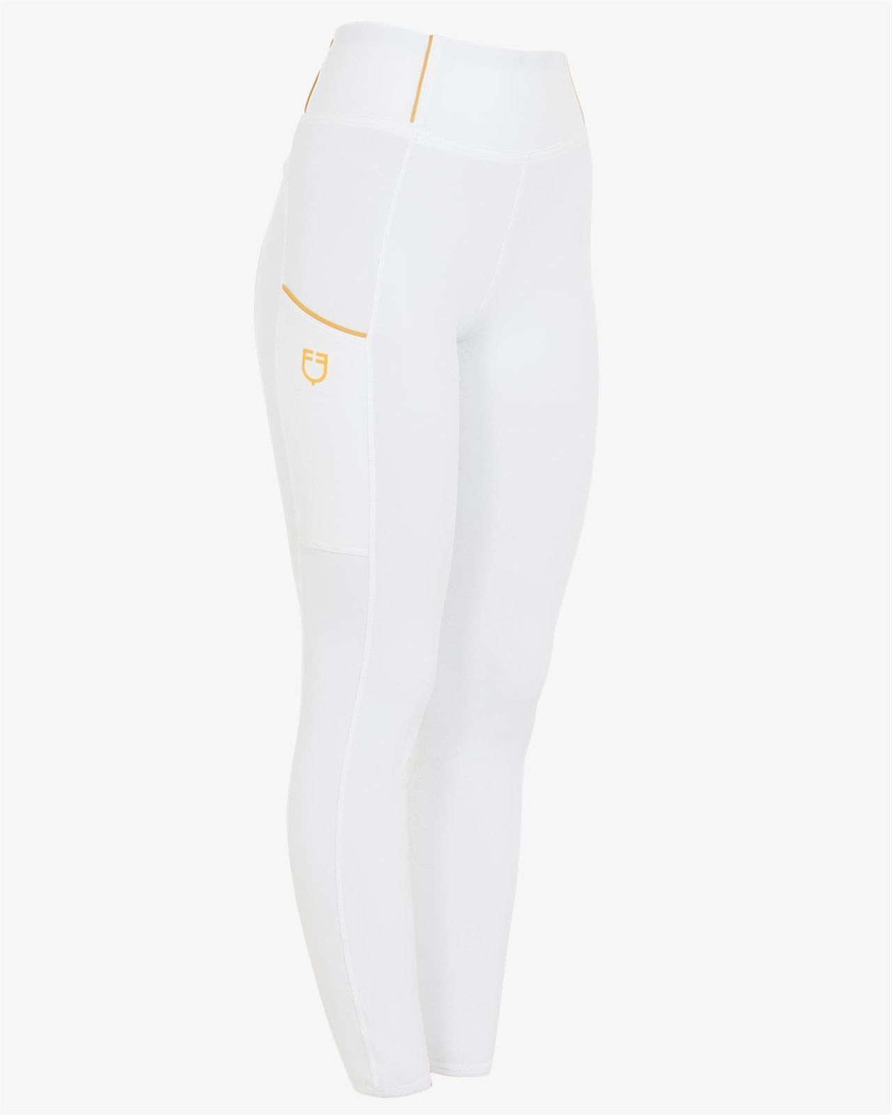 Legging EQUESTRO mujer, grip en culera color blanco/amarillo - Imagen 1