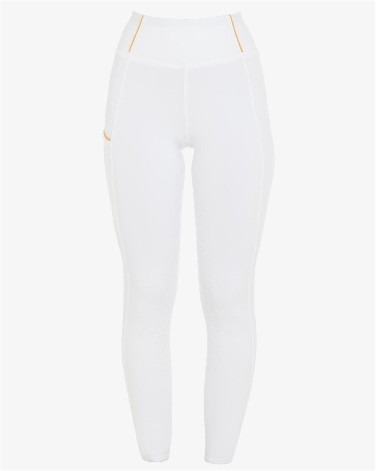 Legging EQUESTRO mujer, grip en culera color blanco/amarillo - Imagen 2