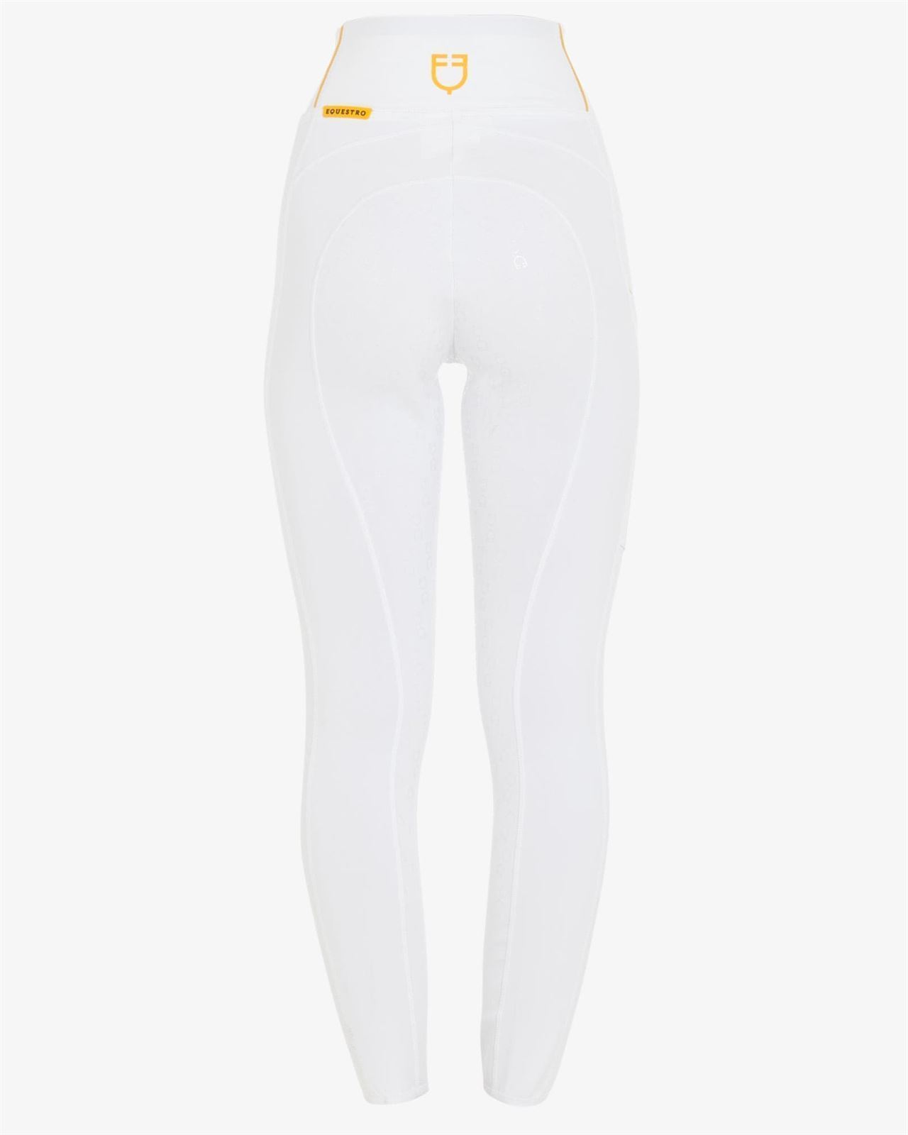 Legging EQUESTRO mujer, grip en culera color blanco/amarillo - Imagen 3