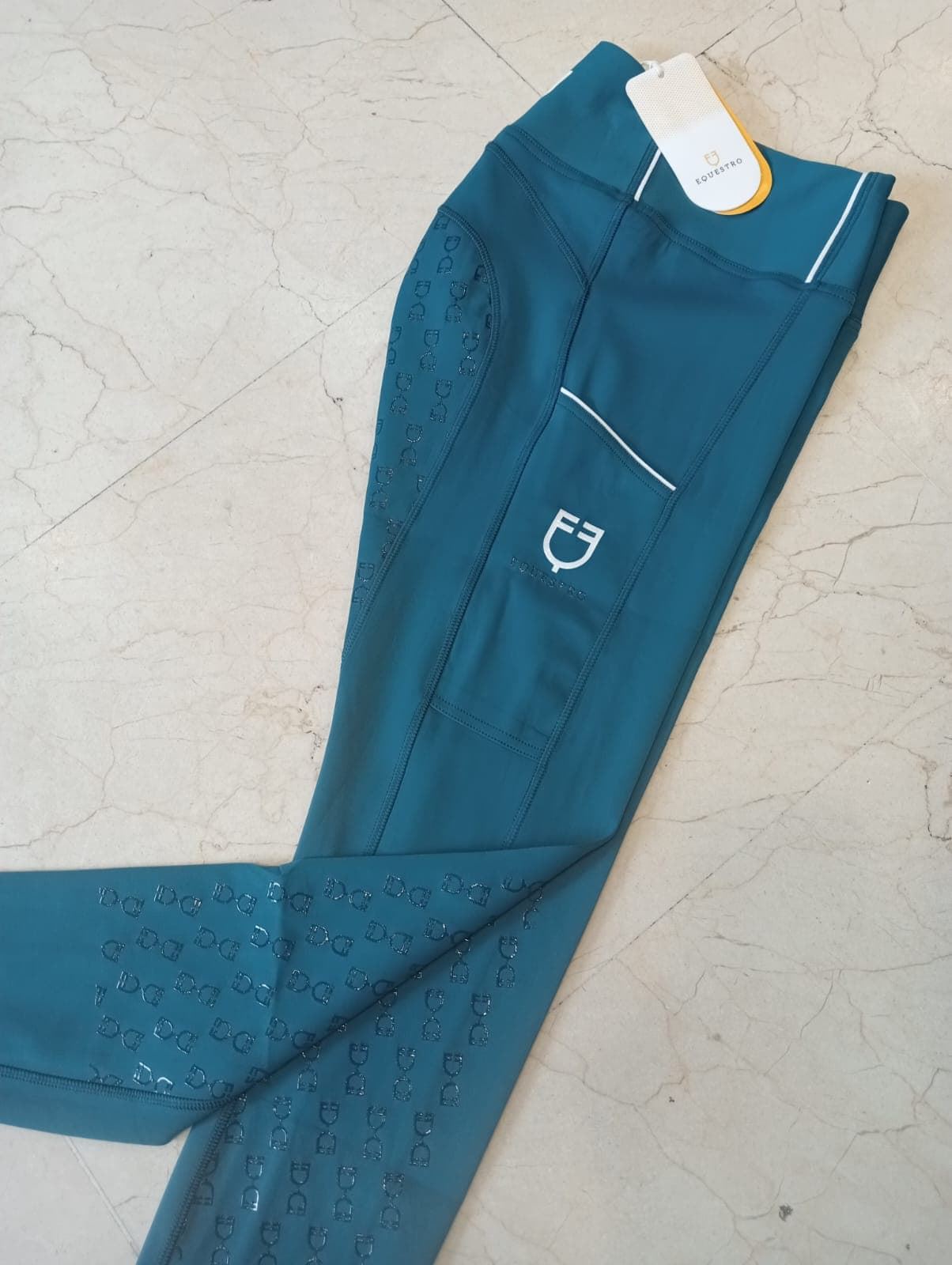 Legging EQUESTRO mujer, grip en culera color blue coral - Imagen 1