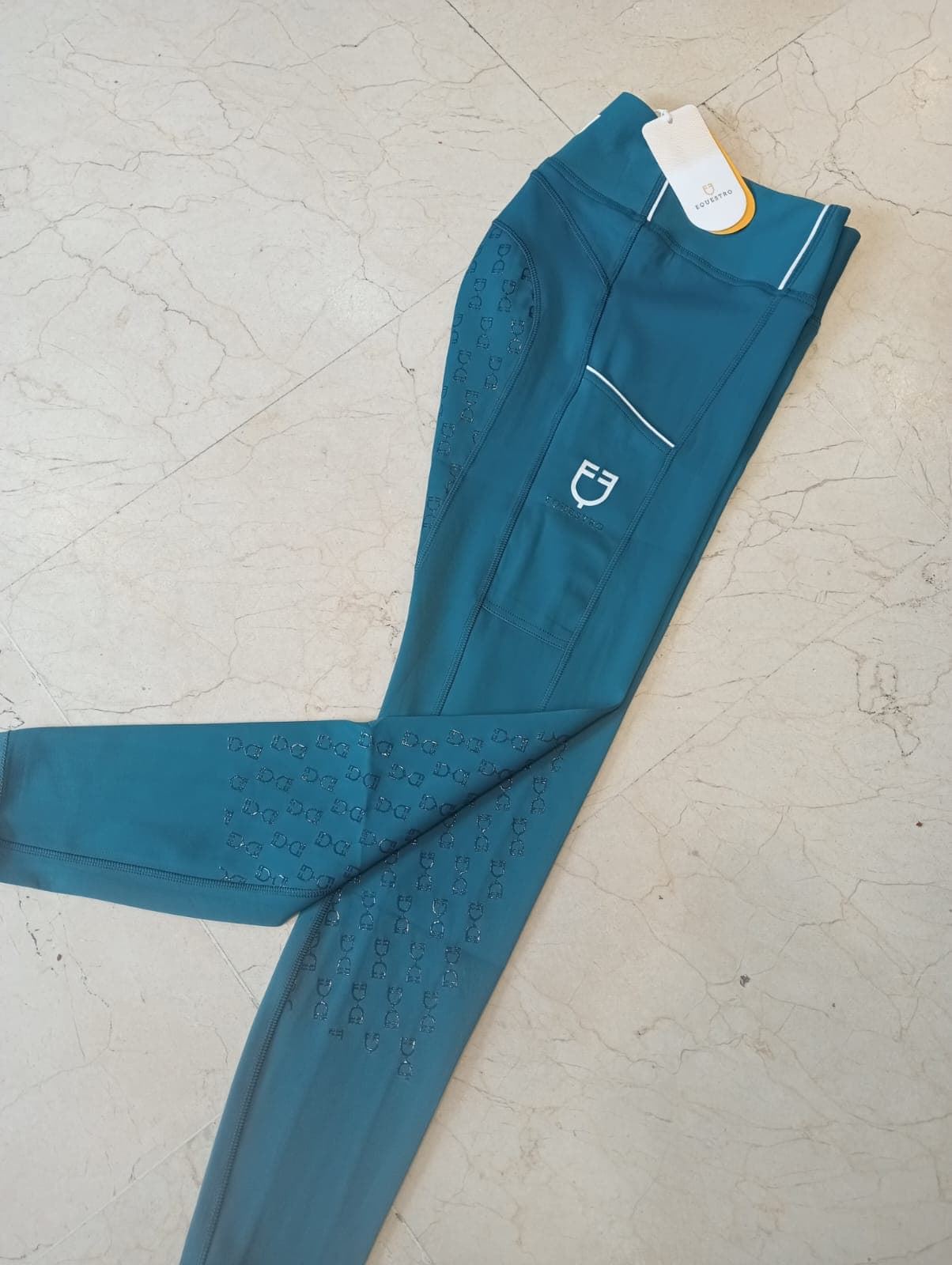 Legging EQUESTRO mujer, grip en culera color blue coral - Imagen 3