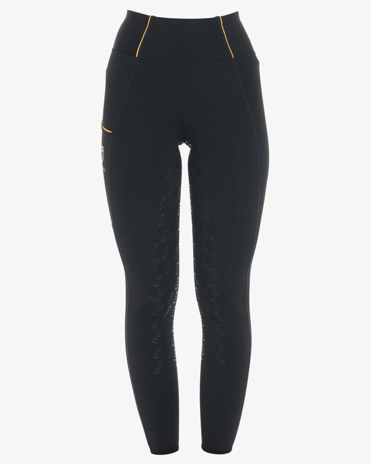 Legging EQUESTRO mujer, grip en culera color negro/amarillo - Imagen 6