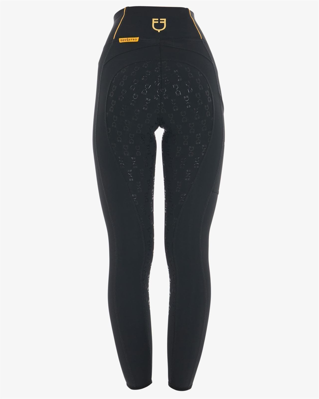 Legging EQUESTRO mujer, grip en culera color negro/amarillo - Imagen 7