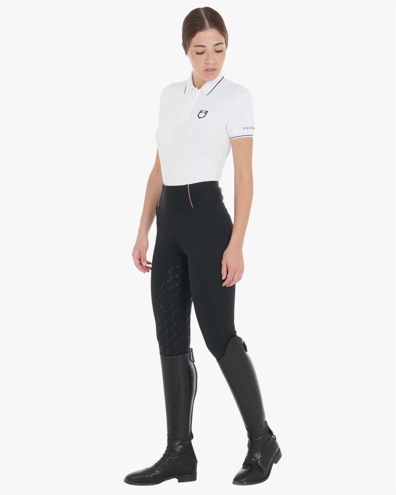 Legging EQUESTRO mujer, grip en culera color negro/amarillo - Imagen 8