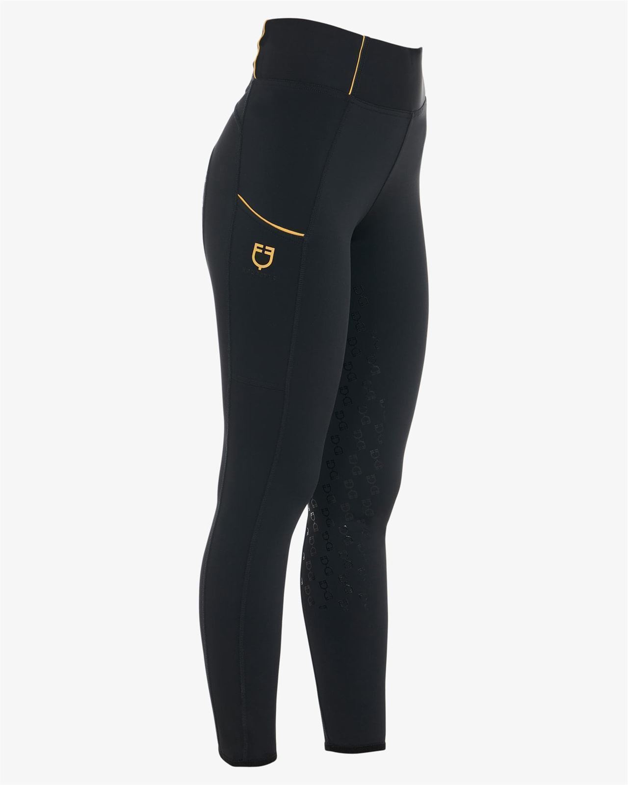 Legging EQUESTRO mujer, grip en culera color negro/amarillo - Imagen 9